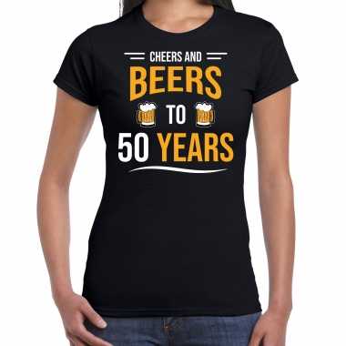 Cheers and beers 50 jaar verjaardag cadeau t-shirt zwart voor dames