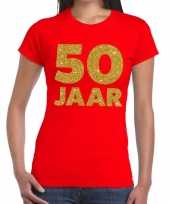 50 jaar gouden glitter verjaardag t shirt rood dames