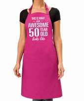 Awesome 50 year 50 jaar cadeau bbq keuken schort roze dames