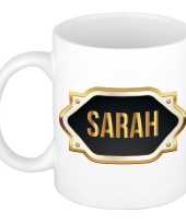 Naam cadeau mok beker sarah met gouden embleem 300 ml