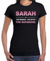Naam cadeau t shirt shirt sarah the supergirl zwart voor dames